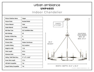 Urban Ambiance - Chandelier - UHP4603 Modern Farmhouse Indoor Chandelier, 26 - 1/2''H x 35 - 1/2