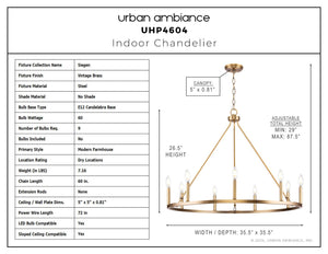 Urban Ambiance - Chandelier - UHP4604 Modern Farmhouse Indoor Chandelier, 26 - 1/2''H x 35 - 1/2