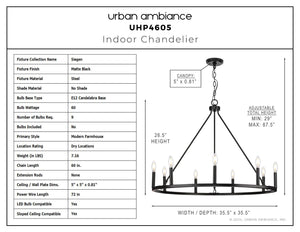 Urban Ambiance - Chandelier - UHP4605 Modern Farmhouse Indoor Chandelier, 26 - 1/2''H x 35 - 1/2