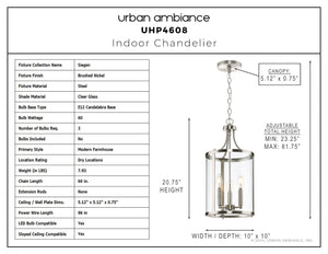 Urban Ambiance - Chandelier - UHP4608 Modern Farmhouse Indoor Chandelier, 20 - 3/4''H x 10