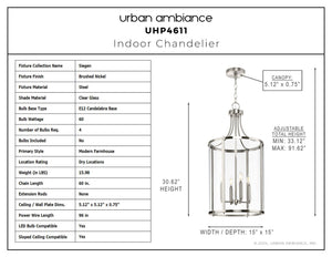 Urban Ambiance - Chandelier - UHP4611 Modern Farmhouse Indoor Chandelier, 30 - 5/8''H x 15