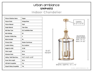 Urban Ambiance - Chandelier - UHP4612 Modern Farmhouse Indoor Chandelier, 30 - 5/8''H x 15