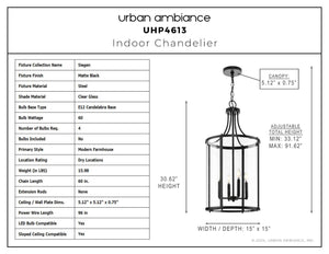 Urban Ambiance - Chandelier - UHP4613 Modern Farmhouse Indoor Chandelier, 30 - 5/8''H x 15