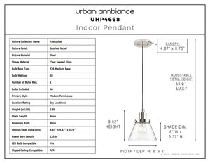 Urban Ambiance - Pendant - UHP4668 Modern Farmhouse Indoor Pendant, 8 - 5/8''H x 8