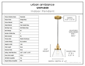 Urban Ambiance - Pendant - UHP4669 Modern Farmhouse Indoor Pendant, 8 - 5/8''H x 8