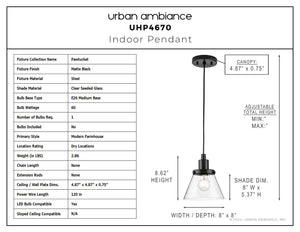 Urban Ambiance - Pendant - UHP4670 Modern Farmhouse Indoor Pendant, 8 - 5/8''H x 8