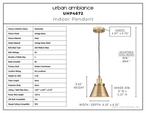 Urban Ambiance - Pendant - UHP4672 Modern Farmhouse Indoor Pendant, 8 - 5/8''H x 8 - 1/4