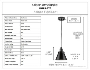 Urban Ambiance - Pendant - UHP4673 Modern Farmhouse Indoor Pendant, 8 - 5/8''H x 8 - 1/4