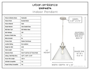 Urban Ambiance - Pendant - UHP4674 Modern Farmhouse Indoor Pendant, 14''H x 16