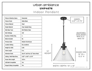 Urban Ambiance - Pendant - UHP4676 Modern Farmhouse Indoor Pendant, 14''H x 16