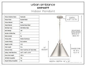 Urban Ambiance - Pendant - UHP4677 Modern Farmhouse Indoor Pendant, 14''H x 16