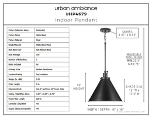 Urban Ambiance - Pendant - UHP4679 Modern Farmhouse Indoor Pendant, 14''H x 16