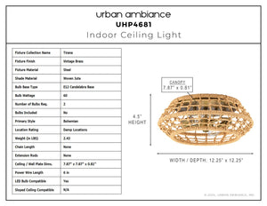 Urban Ambiance - Ceiling Light - UHP4681 Bohemian Indoor Ceiling Light, 4 - 1/2''H x 12 - 1/4