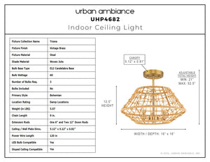 Urban Ambiance - Ceiling Light - UHP4682 Bohemian Indoor Ceiling Light, 12 - 1/2''H x 16