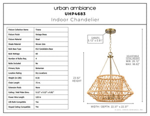 Urban Ambiance - Chandelier - UHP4683 Bohemian Indoor Chandelier, 23 - 5/8''H x 22 - 3/8