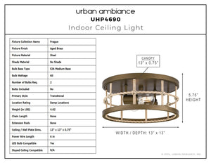 Urban Ambiance - Ceiling Light - UHP4690 Transitional Indoor Ceiling Light, 5 - 3/4''H x 13