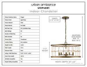 Urban Ambiance - Chandelier - UHP4691 Transitional Indoor Chandelier, 11 - 1/2''H x 22