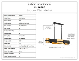 Urban Ambiance - Chandelier - UHP4700 Cosmopolitan Indoor Chandelier, 6 - 1/8''H x 12