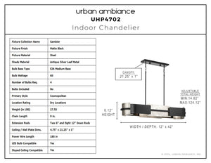 Urban Ambiance - Chandelier - UHP4702 Cosmopolitan Indoor Chandelier, 6 - 1/8''H x 12