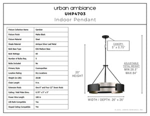 Urban Ambiance - Pendant - UHP4703 Cosmopolitan Indoor Pendant, 20''H x 26