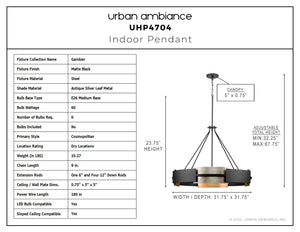 Urban Ambiance - Pendant - UHP4704 Cosmopolitan Indoor Pendant, 23 - 3/4''H x 31 - 3/4