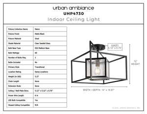 Urban Ambiance - Ceiling Light - UHP4730 Transitional Indoor Ceiling Light, 12''H x 14