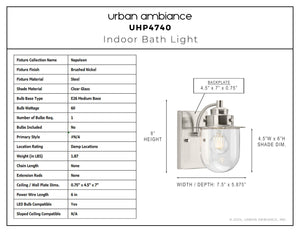 Urban Ambiance - Bath Light - UHP4740 Nautical Indoor Bath Light, 8''H x 7 - 1/2