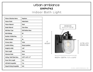 Urban Ambiance - Bath Light - UHP4742 Nautical Indoor Bath Light, 8''H x 7 - 1/2