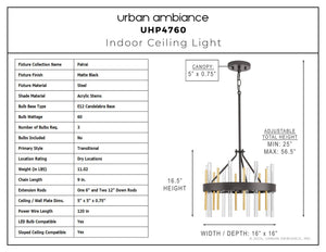 Urban Ambiance - Ceiling Light - UHP4760 Transitional Indoor Ceiling Light, 16 - 1/2''H x 16