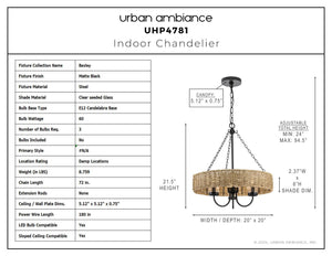 Fact sheet for the Urban Ambiance UHP4781 Casual Indoor Chandelier from the Bexley Collection. Discover specifications including its 21-1/2'' height, 20