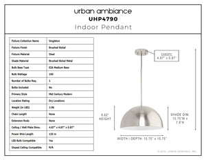 Urban Ambiance - Pendant - UHP4790 Mid - Century Modern Indoor Pendant, 8 - 5/8''H x 15 - 3/4