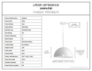 Urban Ambiance - Pendant - UHP4791 Mid - Century Modern Indoor Pendant, 8 - 5/8''H x 15 - 3/4
