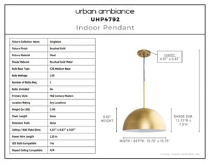 Urban Ambiance - Pendant - UHP4792 Mid - Century Modern Indoor Pendant, 8 - 5/8''H x 15 - 3/4