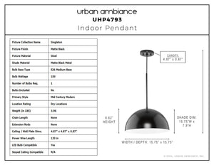 Urban Ambiance - Pendant - UHP4793 Mid - Century Modern Indoor Pendant, 8 - 5/8''H x 15 - 3/4