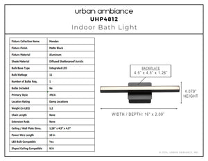 Urban Ambiance - Bath Light - UHP4812 Minimalist Indoor Bath Light, 4 - 13/164''H x 2.09