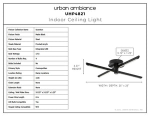 Urban Ambiance - Ceiling Light - UHP4821 Cosmopolitan Indoor Ceiling Light, 4 - 3/8''H x 25