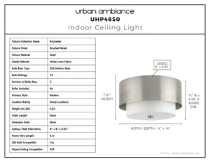Urban Ambiance - Ceiling Light - UHP4850 Modern Indoor Ceiling Light, 7 - 7/8''H x 14