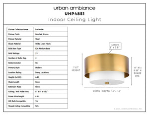 Urban Ambiance - Ceiling Light - UHP4851 Modern Indoor Ceiling Light, 7 - 7/8''H x 14