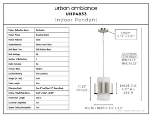 Urban Ambiance - Pendant - UHP4853 Modern Indoor Pendant, 11 - 1/4''H x 9 - 1/2