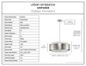Urban Ambiance - Pendant - UHP4859 Modern Indoor Pendant, 9 - 5/8''H x 22