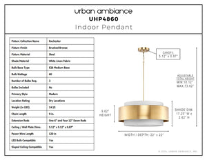 Urban Ambiance - Pendant - UHP4860 Modern Indoor Pendant, 9 - 5/8''H x 22