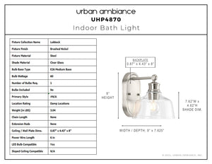 Urban Ambiance - Bath Light - UHP4870 Vintage Indoor Bath Light, 8''H x 9