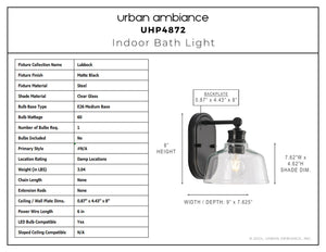 Urban Ambiance - Bath Light - UHP4872 Vintage Indoor Bath Light, 8''H x 9