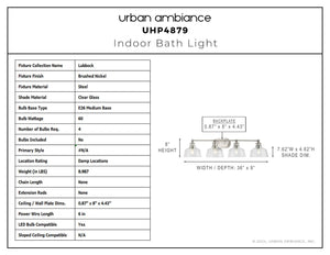 Urban Ambiance - Bath Light - UHP4879 Vintage Indoor Bath Light, 8''H x 9