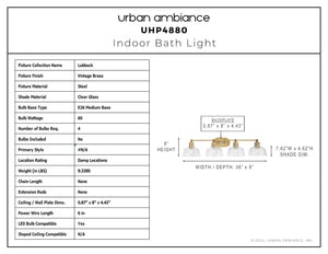 Urban Ambiance - Bath Light - UHP4880 Vintage Indoor Bath Light, 8''H x 9