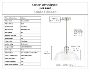Urban Ambiance - Pendant - UHP4888 Transitional Indoor Pendant, 8 - 1/2''H x 14