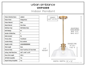 Urban Ambiance - Pendant - UHP4889 Transitional Indoor Pendant, 8 - 1/2''H x 14