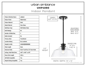 Urban Ambiance - Pendant - UHP4890 Transitional Indoor Pendant, 8 - 1/2''H x 14