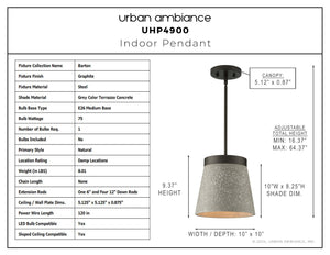 Urban Ambiance - Pendant - UHP4900 Natural Indoor Pendant, 9 - 3/8''H x 10