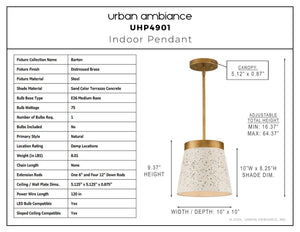 Urban Ambiance - Pendant - UHP4901 Natural Indoor Pendant, 9 - 3/8''H x 10